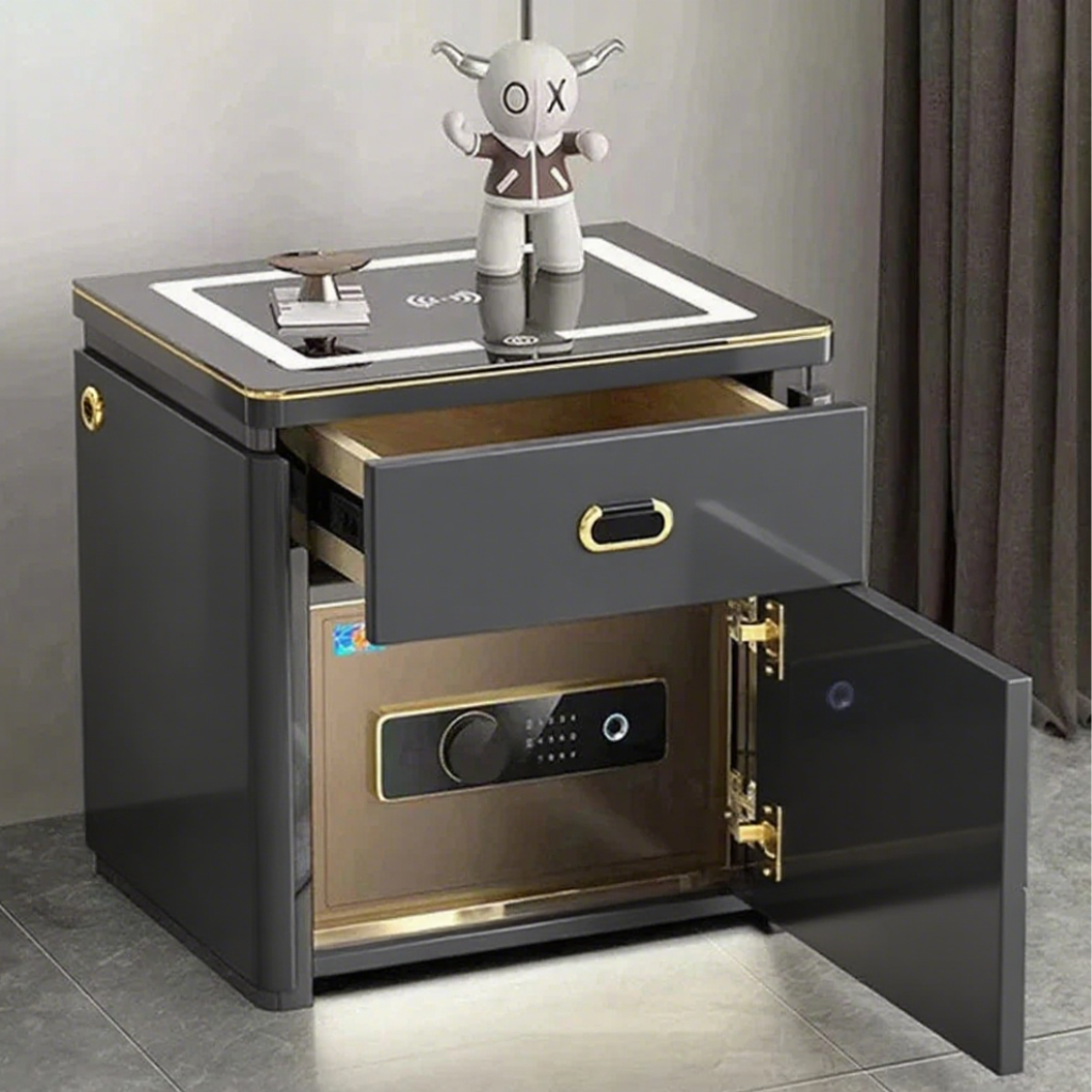 💥SmartSecure 3-Drawer Nightstand with Biometric Safe & LED Lighting