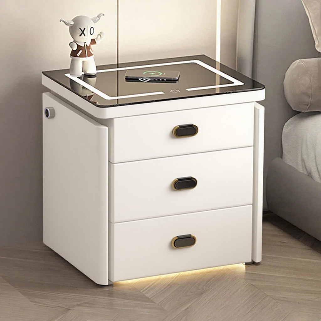 💥SmartSecure 3-Drawer Nightstand with Biometric Safe & LED Lighting