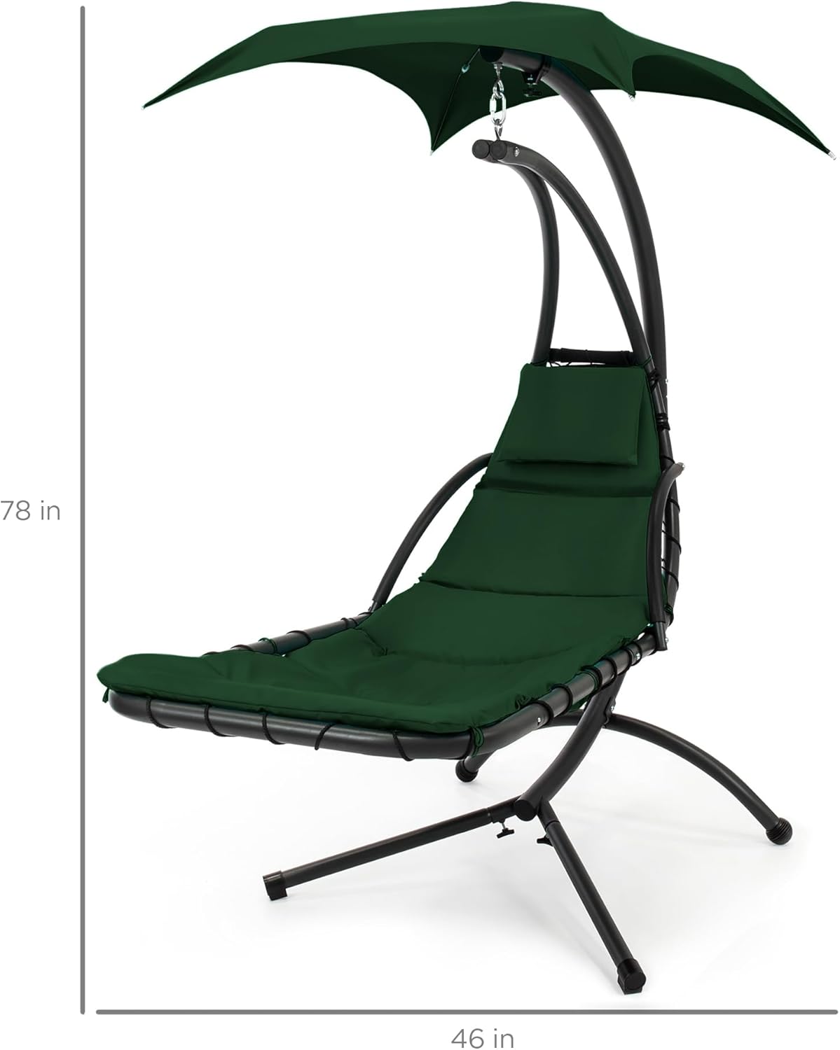 🔥Summer Hot Sale Outdoor Hanging Curved Steel Chaise Lounge Chair Swing w/Built-in Pillow and Removable Canopy