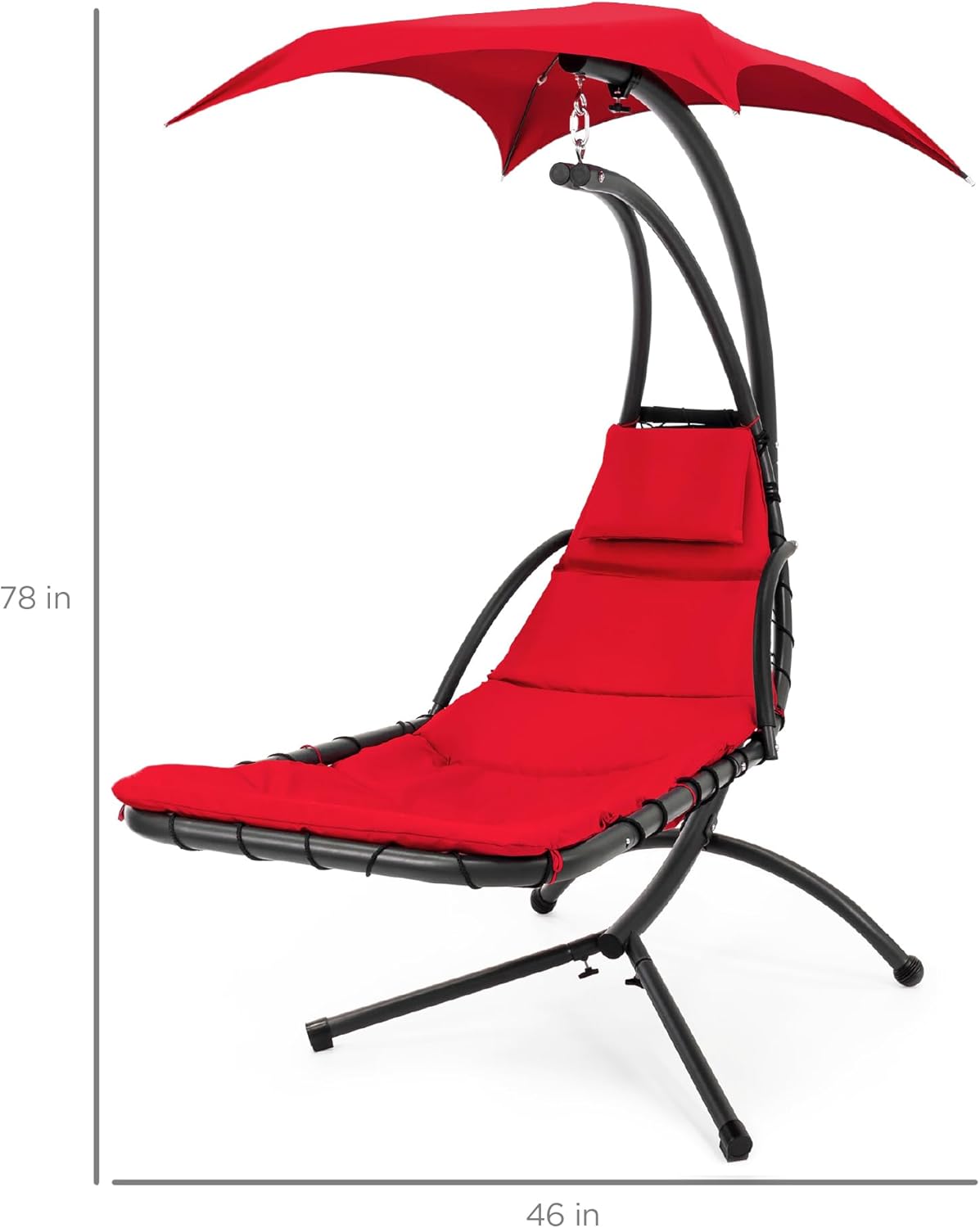 🔥Summer Hot Sale Outdoor Hanging Curved Steel Chaise Lounge Chair Swing w/Built-in Pillow and Removable Canopy