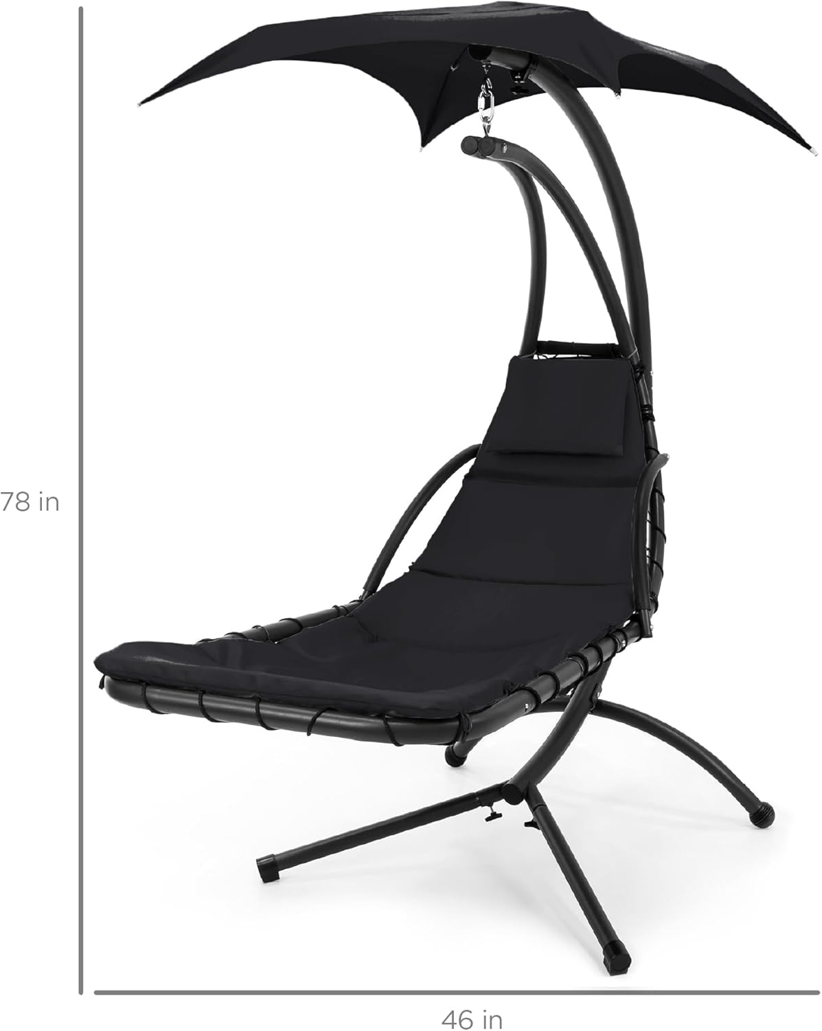 🔥Summer Hot Sale Outdoor Hanging Curved Steel Chaise Lounge Chair Swing w/Built-in Pillow and Removable Canopy
