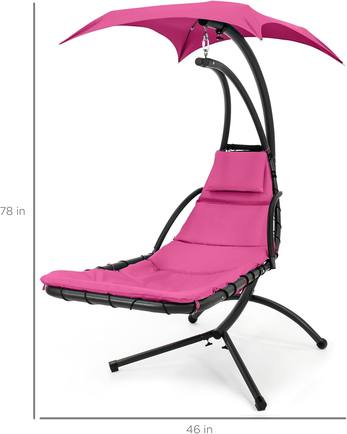 🔥Summer Hot Sale Outdoor Hanging Curved Steel Chaise Lounge Chair Swing w/Built-in Pillow and Removable Canopy