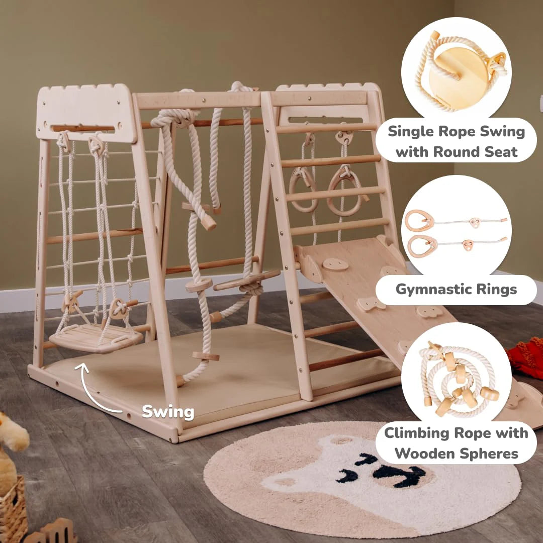 🎈Up to 4 Years Wooden Gym, Scandinavian Play, Indoor Gym for Kids Climbing Gym, Wooden Jungle Gym Indoor