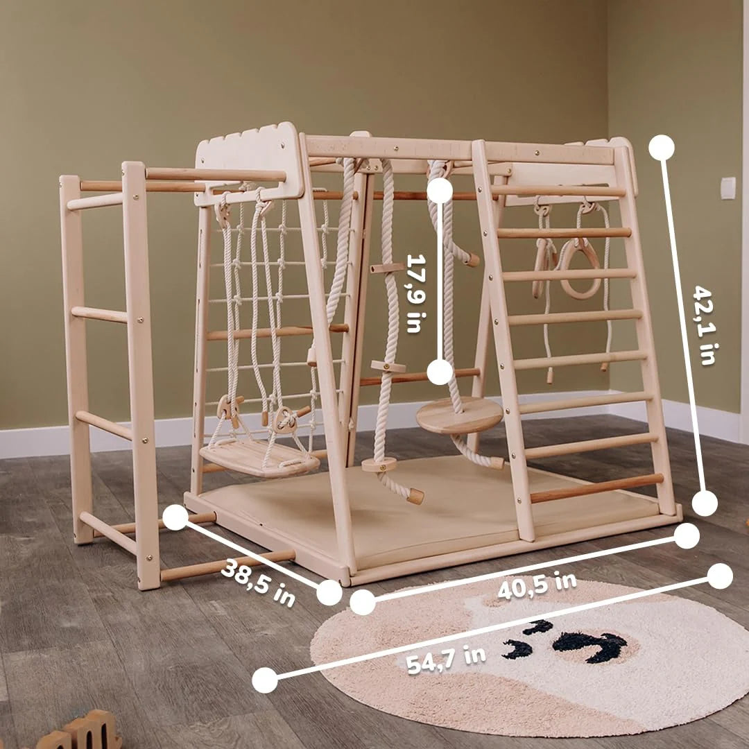 🎈Up to 4 Years Wooden Gym, Scandinavian Play, Indoor Gym for Kids Climbing Gym, Wooden Jungle Gym Indoor