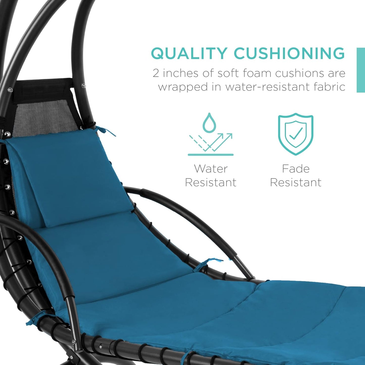 🔥Summer Hot Sale Outdoor Hanging Curved Steel Chaise Lounge Chair Swing w/Built-in Pillow and Removable Canopy