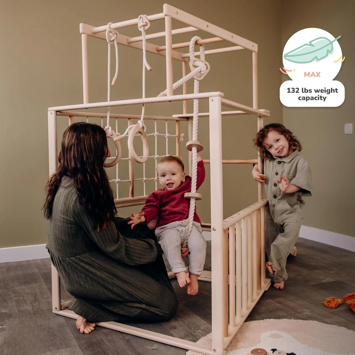 🎈Up to 4 Years Wooden Gym, Scandinavian Play, Indoor Gym for Kids Climbing Gym, Wooden Jungle Gym Indoor