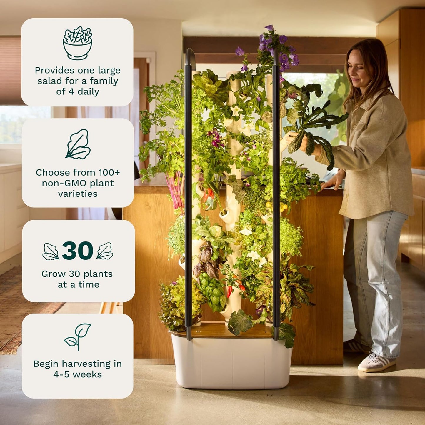 🥦Hydroponics Growing System Kit & Vertical Indoor Garden Planter | Smart Herb Garden | Includes 16 Non-GMO Indoor Plants, Herbs, Vegetables & LED Grow Light for Your Home Gardening System
