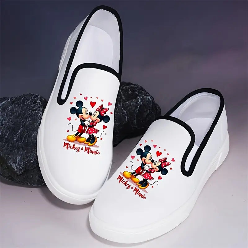 Disney Mickey Mouse & Minnie Mouse Loafers - Cute Cartoon Print, Comfortable Flat