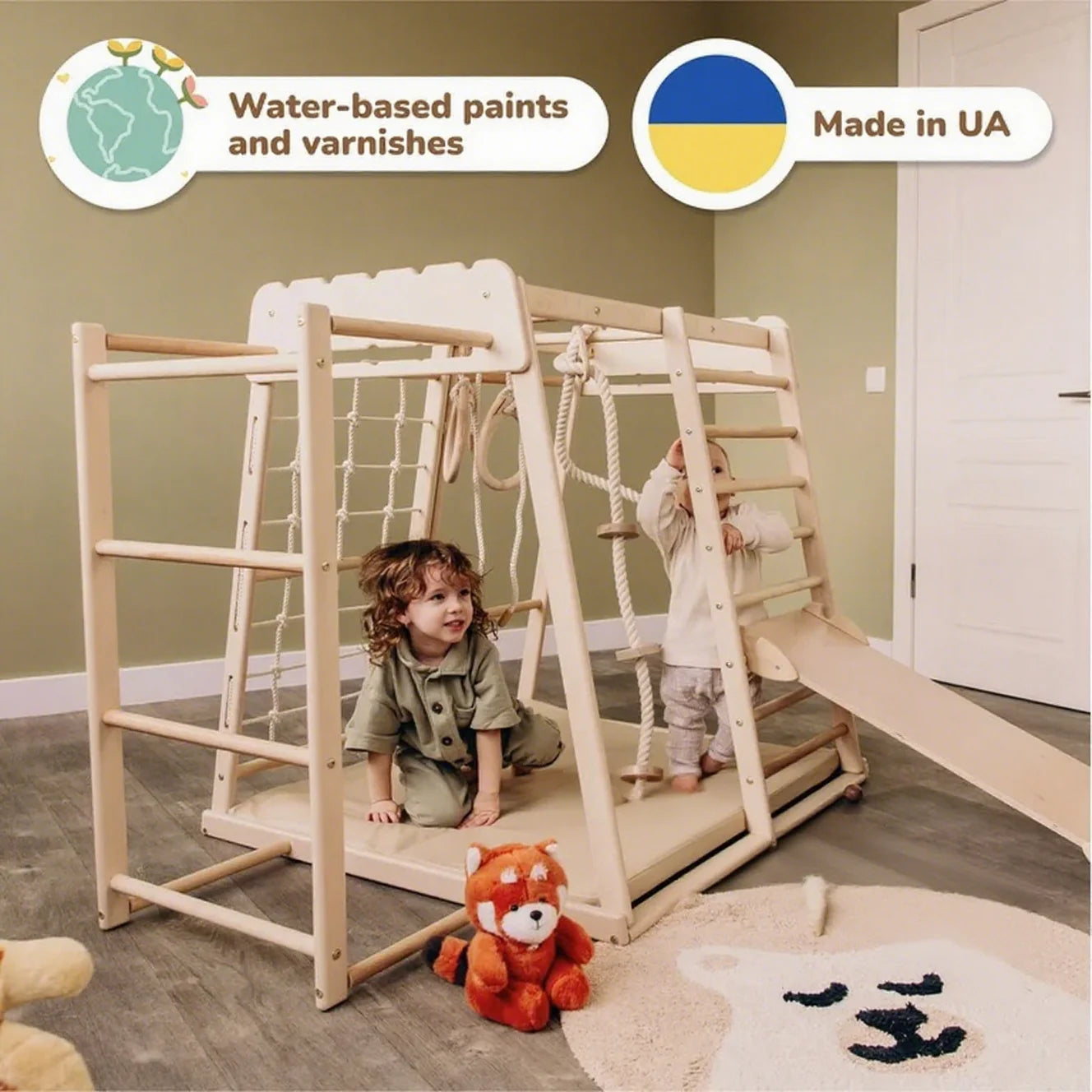 🎈Up to 4 Years Wooden Gym, Scandinavian Play, Indoor Gym for Kids Climbing Gym, Wooden Jungle Gym Indoor