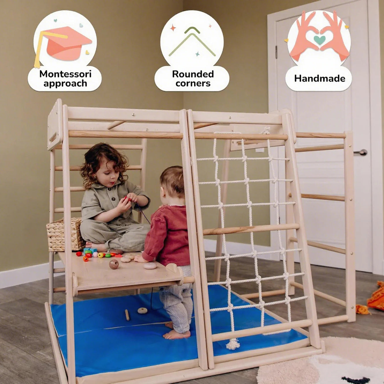🎈Up to 4 Years Wooden Gym, Scandinavian Play, Indoor Gym for Kids Climbing Gym, Wooden Jungle Gym Indoor