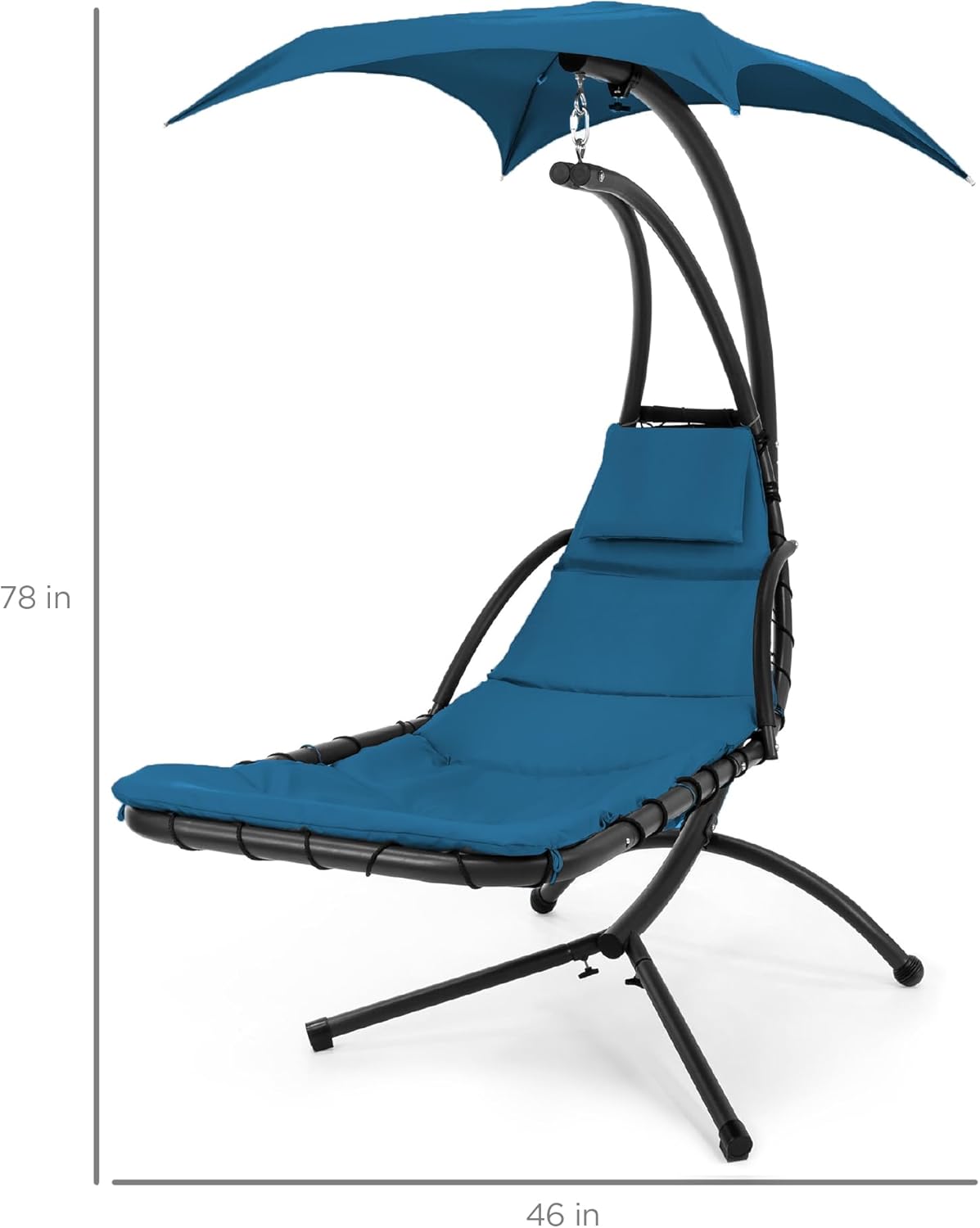 🔥Summer Hot Sale Outdoor Hanging Curved Steel Chaise Lounge Chair Swing w/Built-in Pillow and Removable Canopy