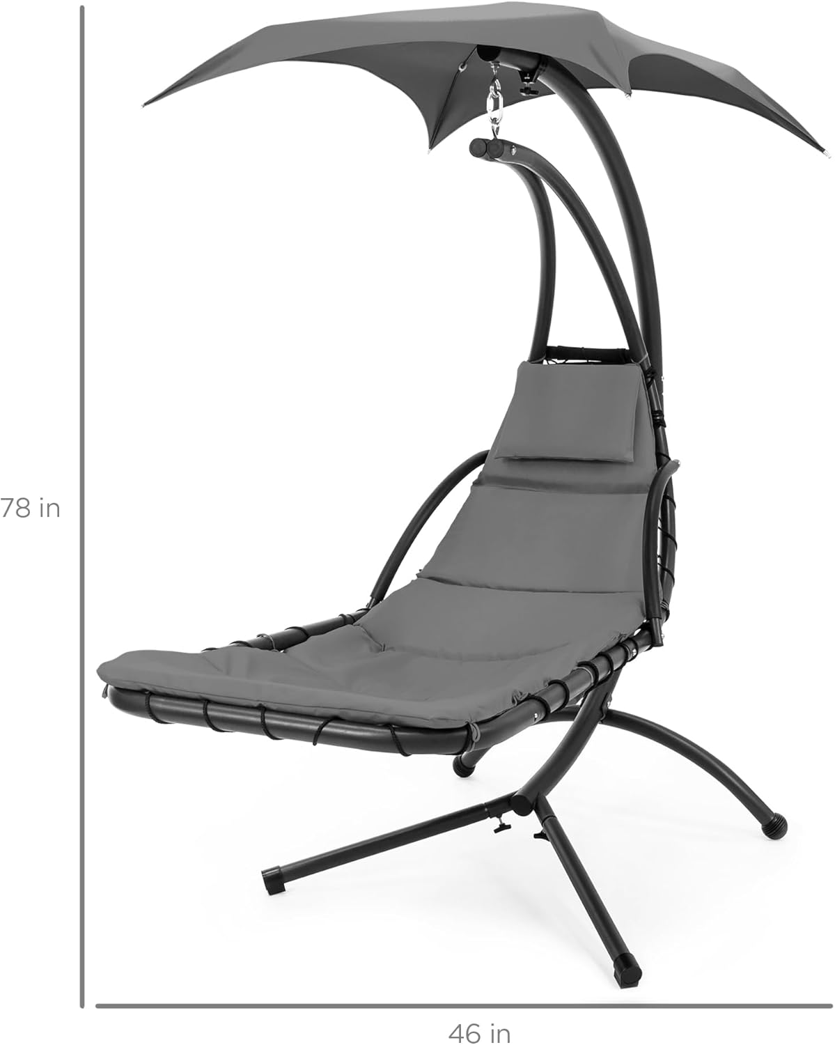 🔥Summer Hot Sale Outdoor Hanging Curved Steel Chaise Lounge Chair Swing w/Built-in Pillow and Removable Canopy