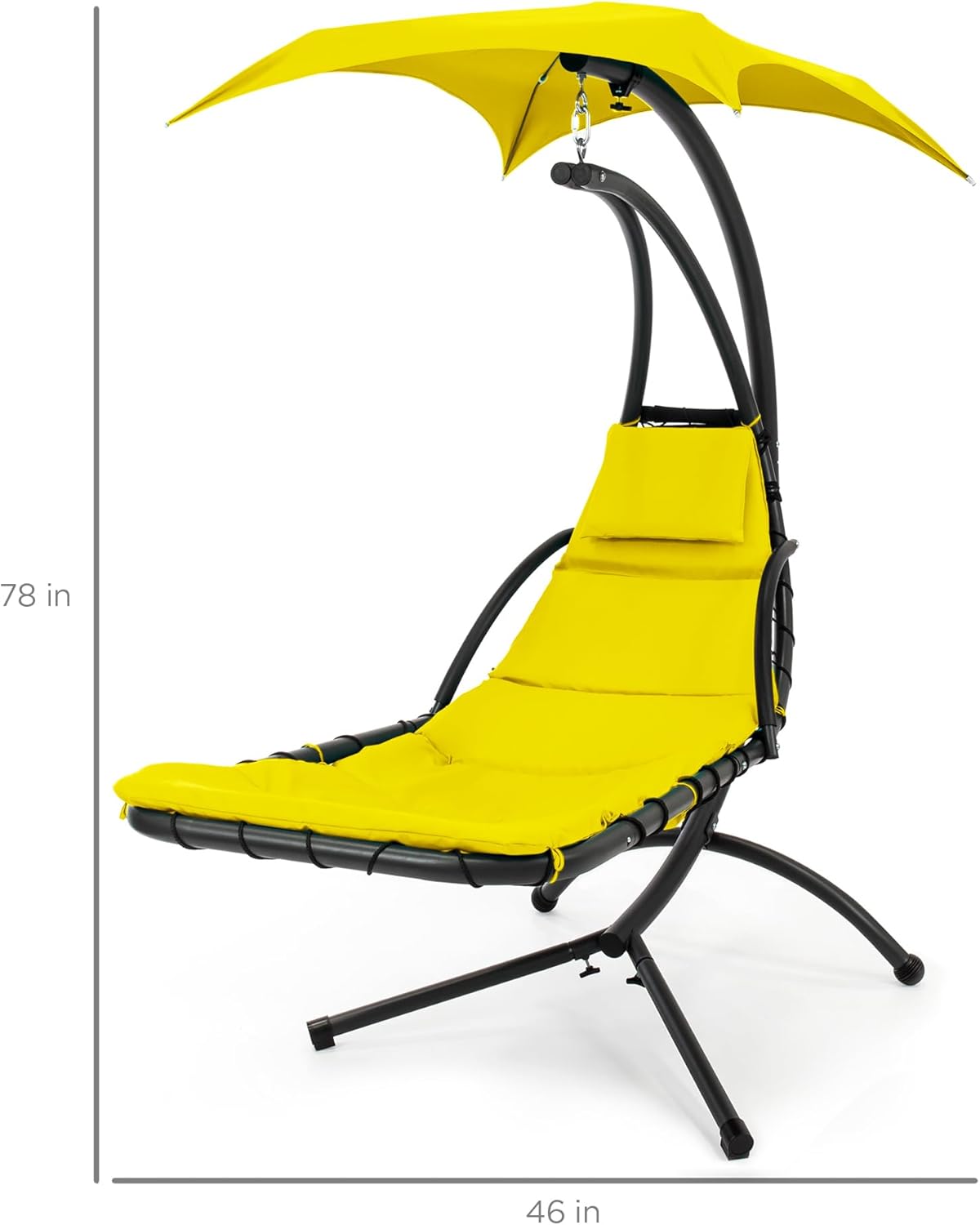 🔥Summer Hot Sale Outdoor Hanging Curved Steel Chaise Lounge Chair Swing w/Built-in Pillow and Removable Canopy