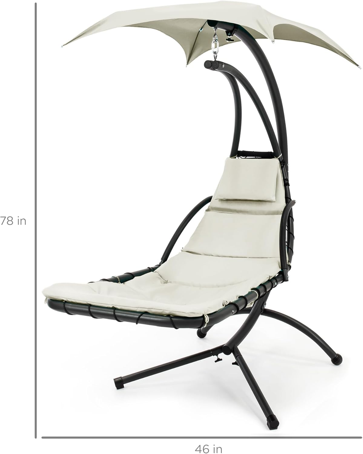 🔥Summer Hot Sale Outdoor Hanging Curved Steel Chaise Lounge Chair Swing w/Built-in Pillow and Removable Canopy