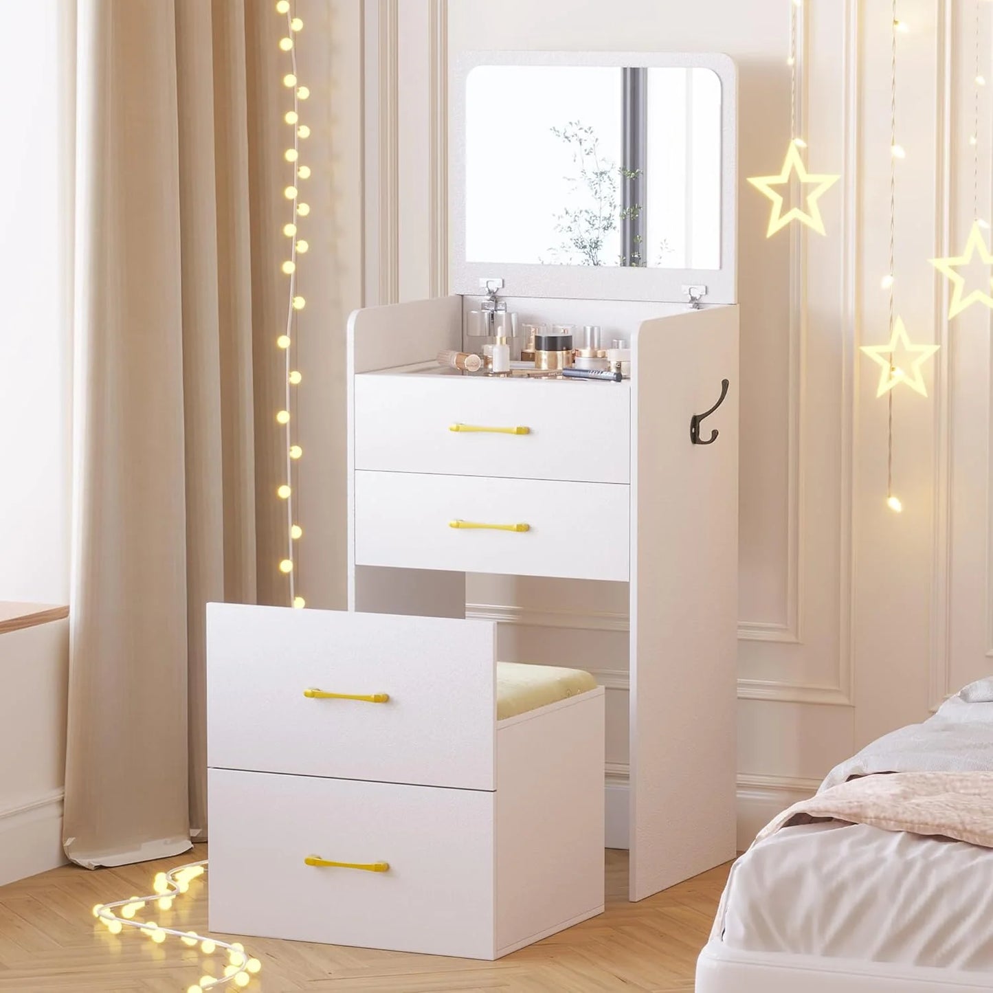 ✨Bedside Table Dressing Table Storage Integrated and Bedroom Flip Over Makeup Table