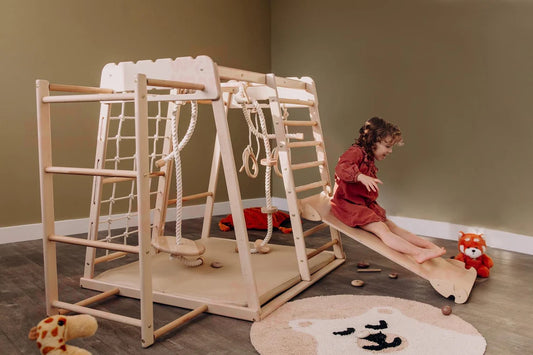 🎈Up to 4 Years Wooden Gym, Scandinavian Play, Indoor Gym for Kids Climbing Gym, Wooden Jungle Gym Indoor
